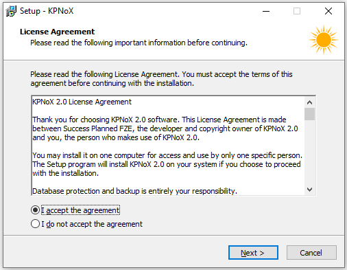 KPNoX Setup - Accept License Agreement