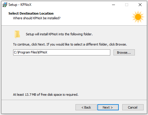 KPNoX Setup - Select Installation Folder